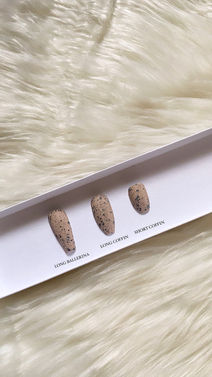 Fall for the Shade '23: Créme de la Créme - Nude & Black Speckles | Cookies & Cream Scent | Matte - Premium Press-On Nails from ShadedbyShanell - Just $25! Shop now at ShadedbyShanell