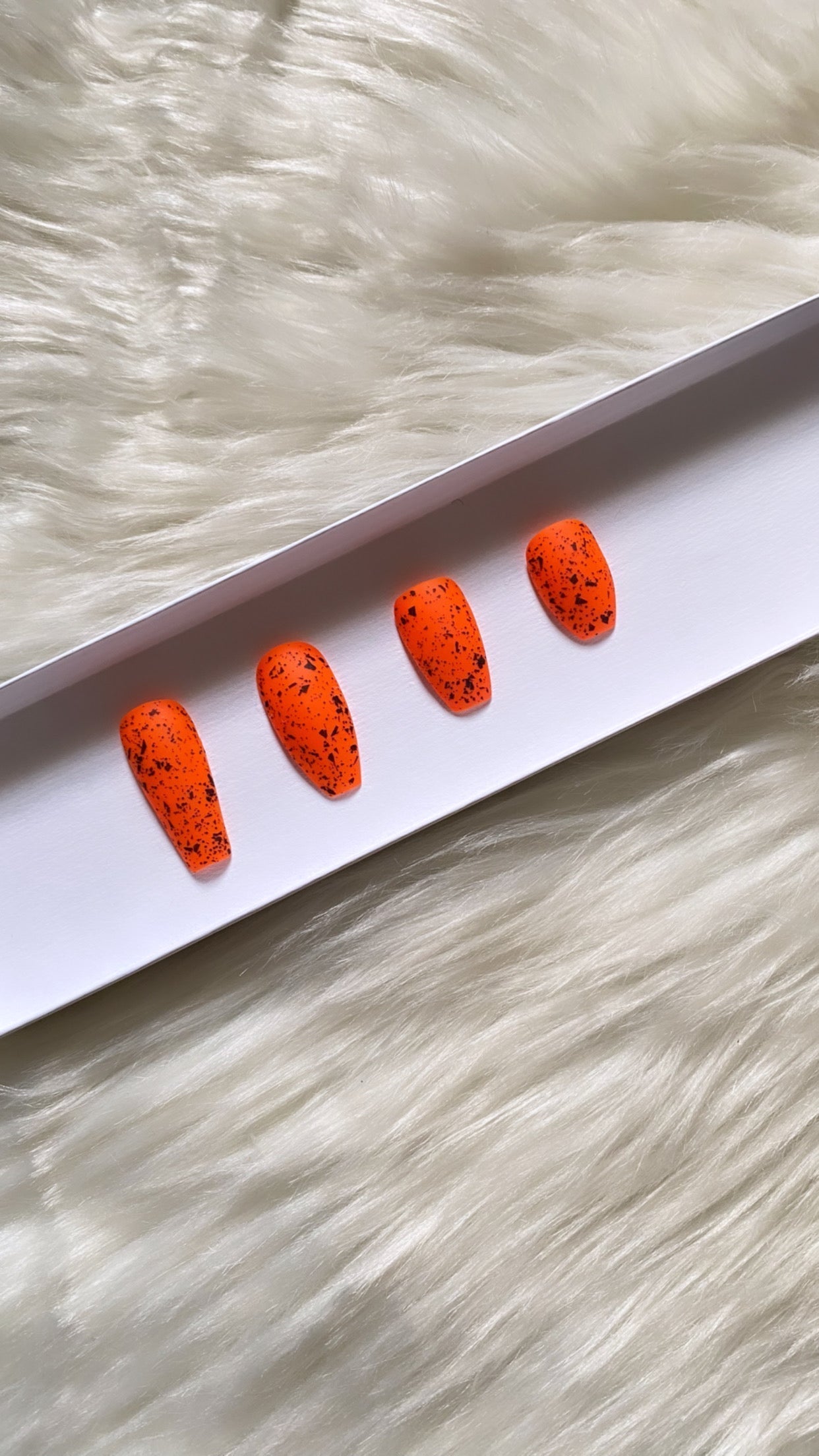 Fall for the Shade '23: Orange Been the New Black | Bright Orange & Black Speckles | Matte - Premium Press-On Nails from ShadedbyShanell - Just $25! Shop now at ShadedbyShanell