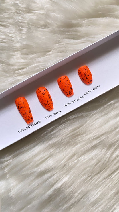 Fall for the Shade '23: Orange Been the New Black | Bright Orange & Black Speckles | Matte - Premium Press-On Nails from ShadedbyShanell - Just $25! Shop now at ShadedbyShanell