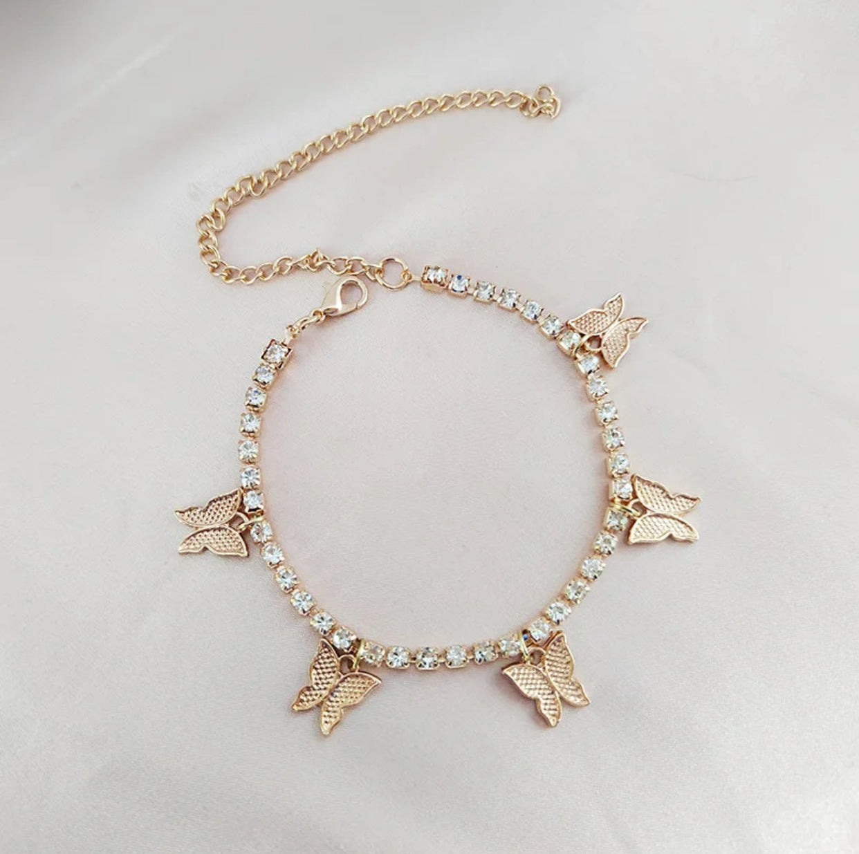 You Give Me Butterflies | Rhinestone Anklet | Gold