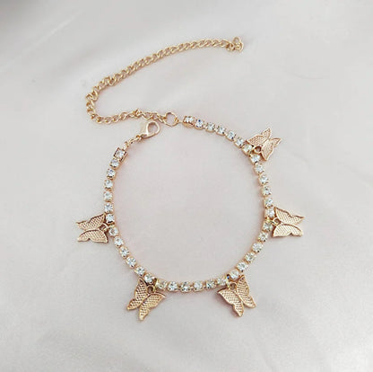 You Give Me Butterflies | Rhinestone Anklet | Gold