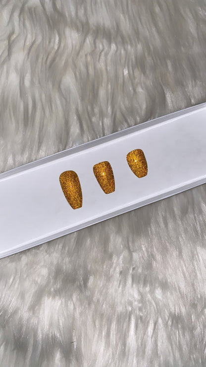 The Rich Auntie | Shimmering Gold | Reflective Glitter - Premium Press-On Nails from ShadedbyShanell - Just $29! Shop now at ShadedbyShanell