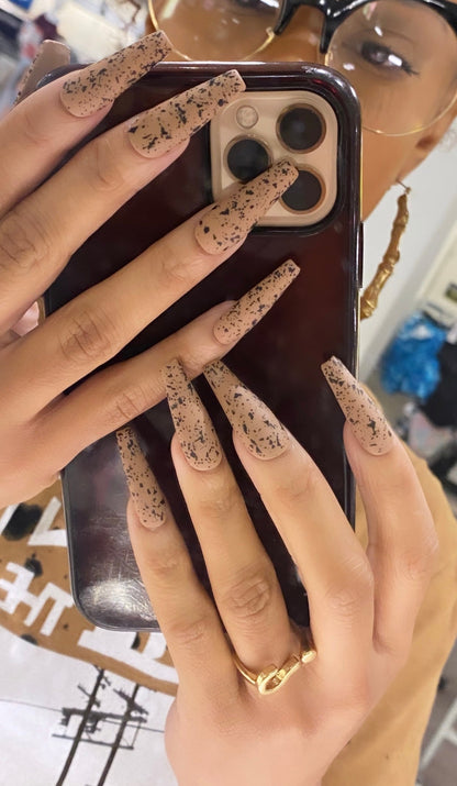 Fall for the Shade '23: She's a Real One | Nude & Black Speckles | Matte - Premium Press-On Nails from ShadedbyShanell - Just $25! Shop now at ShadedbyShanell