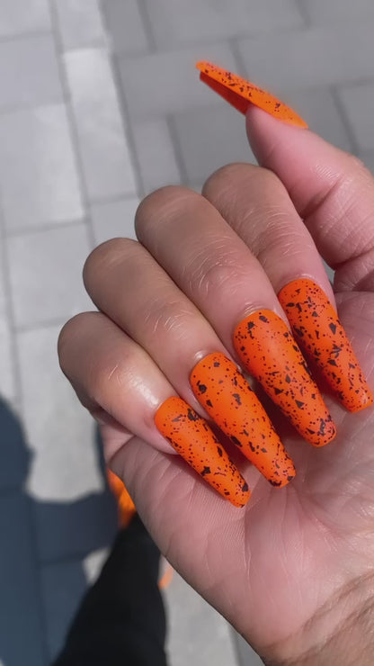 Fall for the Shade: Orange Been the New Black | Bright Orange & Black Speckles | Matte | 20 NAILS PRESS-ON SET