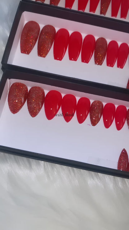 Shaded in the Snow: Glitz & Glam | Ruby, No Woo, Red | 20 NAILS PRESS-ON SET